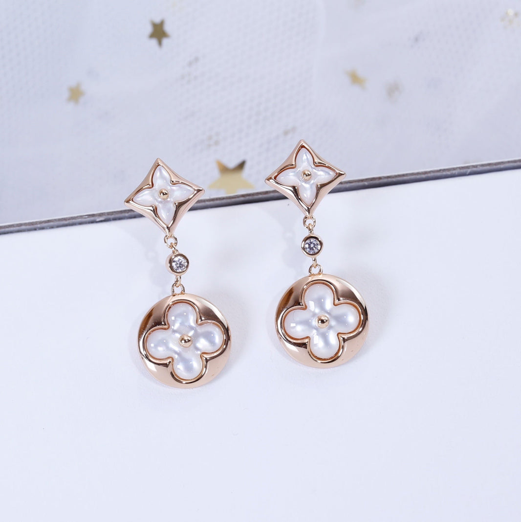 [Super Jewellery]STAR AND SUN PINK GOLD MOP DROP EARRINGS