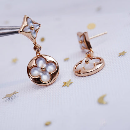 [Super Jewellery]STAR AND SUN PINK GOLD MOP DROP EARRINGS