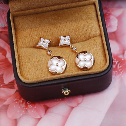 [Super Jewellery]STAR AND SUN PINK GOLD MOP DROP EARRINGS