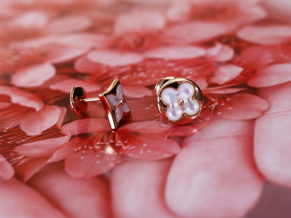 [Super Jewellery]STAR AND SUN PINK GOLD MOP STUD EARRINGS