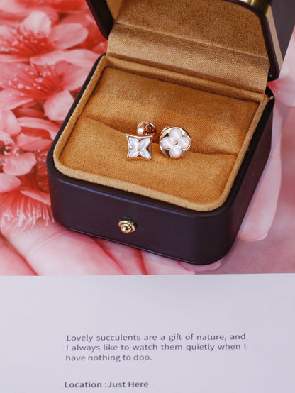 [Super Jewellery]STAR AND SUN PINK GOLD MOP STUD EARRINGS