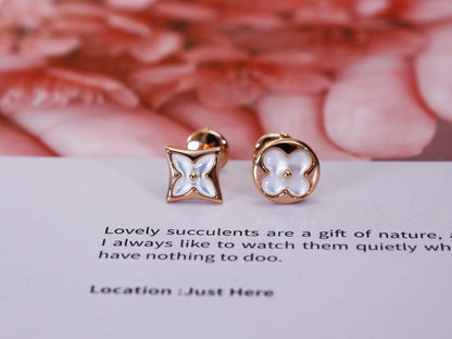[Super Jewellery]STAR AND SUN PINK GOLD MOP STUD EARRINGS