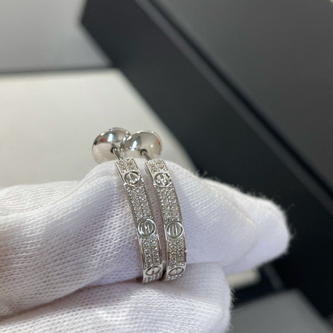 [Super Jewellery]LOVE DIAMOND SILVER HOOP EARRINGS