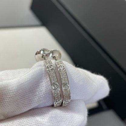 [Super Jewellery]LOVE DIAMOND SILVER HOOP EARRINGS