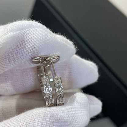 [Super Jewellery]LOVE DIAMOND SILVER HOOP EARRINGS