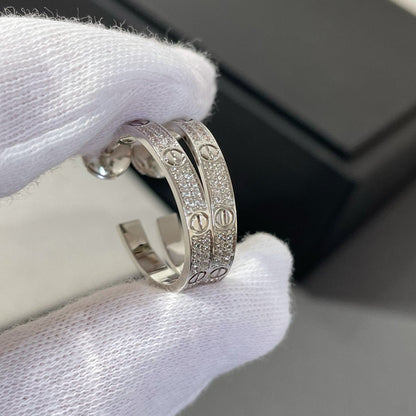 [Super Jewellery]LOVE DIAMOND SILVER HOOP EARRINGS