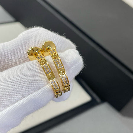 [Super Jewellery]LOVE DIAMOND GOLD HOOP EARRINGS