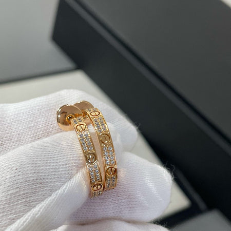 [Super Jewellery]LOVE DIAMOND PINK GOLD HOOP EARRINGS