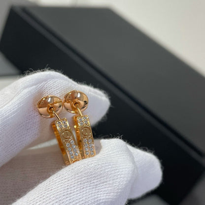[Super Jewellery]LOVE DIAMOND PINK GOLD HOOP EARRINGS