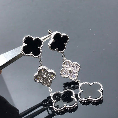 [Super Jewellery]CLOVER 3 MOTIF DIAMOND ONYX SILVER EARRINGS