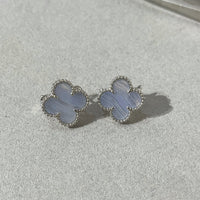 [Super Jewellery]CLOVER CHALCEDONY SILVER STUD EARRINGS