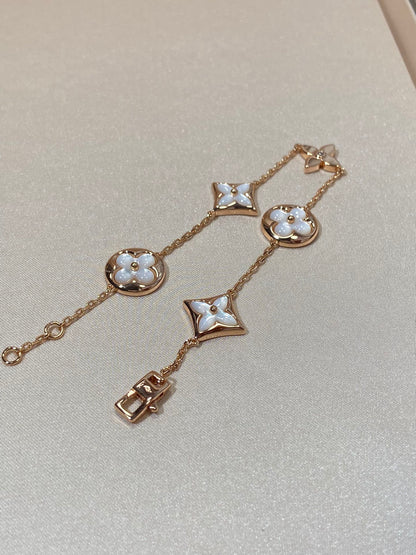 [Super Jewellery]STAR AND SUN 5 MOTIF MOP PINK GOLD BRACELET