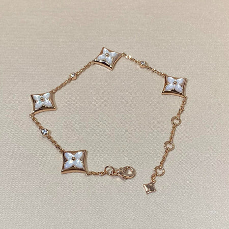 [Super Jewellery]STAR 4 MOTIF MOP DIAMOND PINK GOLD BRACELET
