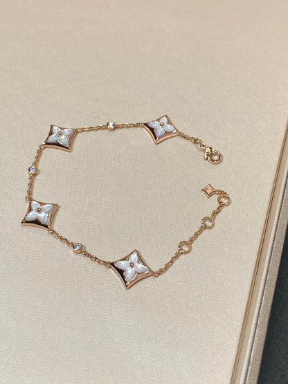 [Super Jewellery]STAR 4 MOTIF MOP DIAMOND PINK GOLD BRACELET