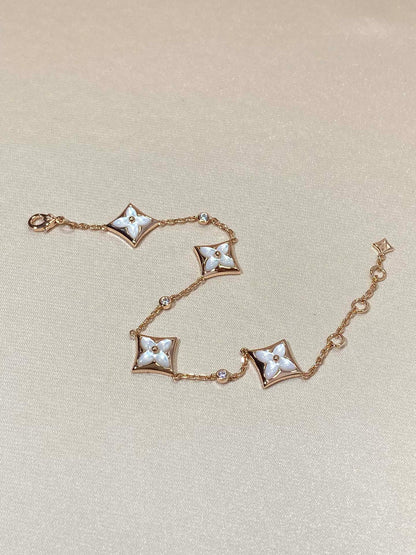 [Super Jewellery]STAR 4 MOTIF MOP DIAMOND PINK GOLD BRACELET