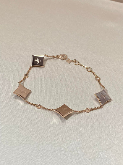 [Super Jewellery]STAR 4 MOTIF MOP DIAMOND PINK GOLD BRACELET