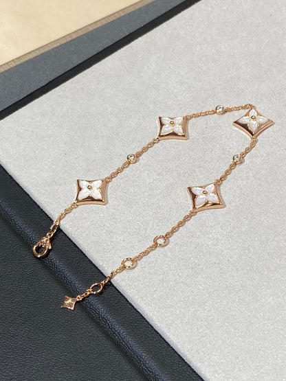 [Super Jewellery]STAR 4 MOTIF MOP DIAMOND PINK GOLD BRACELET