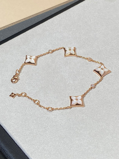 [Super Jewellery]STAR 4 MOTIF MOP DIAMOND PINK GOLD BRACELET