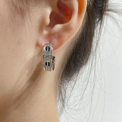 [Super Jewellery]LOVE CERAMIC DIAMOND PAVED SILVER EARRINGS