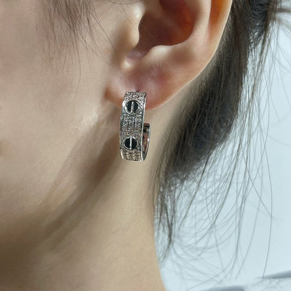 [Super Jewellery]LOVE CERAMIC DIAMOND PAVED SILVER EARRINGS
