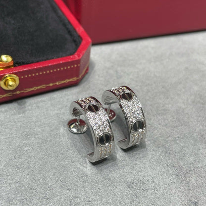 [Super Jewellery]LOVE CERAMIC DIAMOND PAVED SILVER EARRINGS