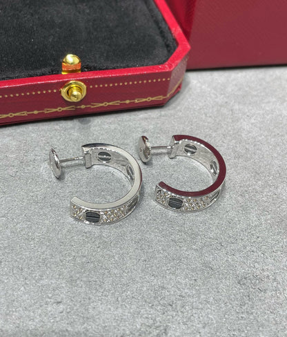 [Super Jewellery]LOVE CERAMIC DIAMOND PAVED SILVER EARRINGS
