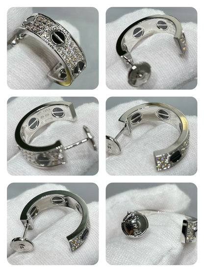 [Super Jewellery]LOVE CERAMIC DIAMOND PAVED SILVER EARRINGS