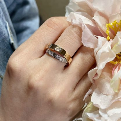[Super Jewellery]LOVE PINK GOLD SILVER DIAMOND DOUBLE RING