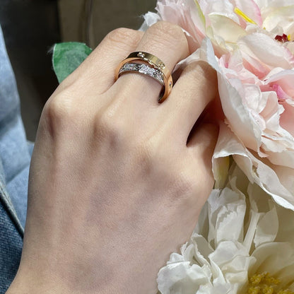 [Super Jewellery]LOVE PINK GOLD SILVER DIAMOND DOUBLE RING