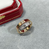 [Super Jewellery]LOVE PINK GOLD SILVER DIAMOND DOUBLE RING