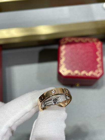 [Super Jewellery]LOVE PINK GOLD SILVER DIAMOND DOUBLE RING