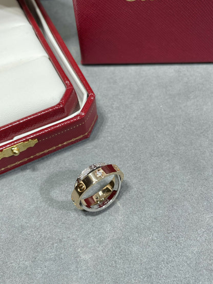 [Super Jewellery]LOVE PINK GOLD SILVER DIAMOND DOUBLE RING