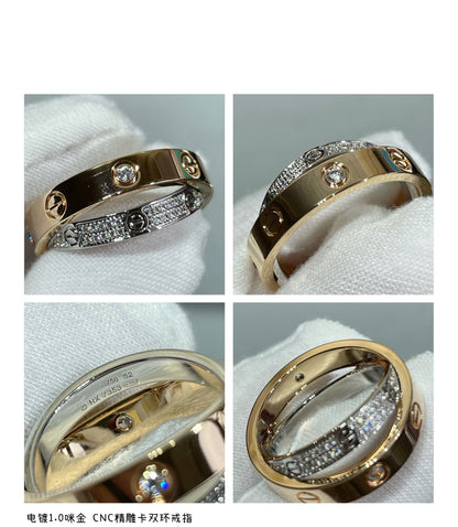 [Super Jewellery]LOVE PINK GOLD SILVER DIAMOND DOUBLE RING