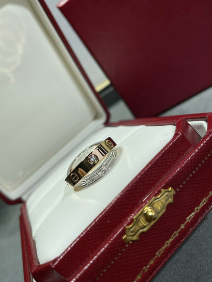 [Super Jewellery]LOVE PINK GOLD SILVER DIAMOND DOUBLE RING