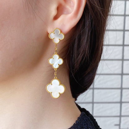 [Super Jewellery]CLOVER MOP 3 MOTIFS GOLD EARRINGS