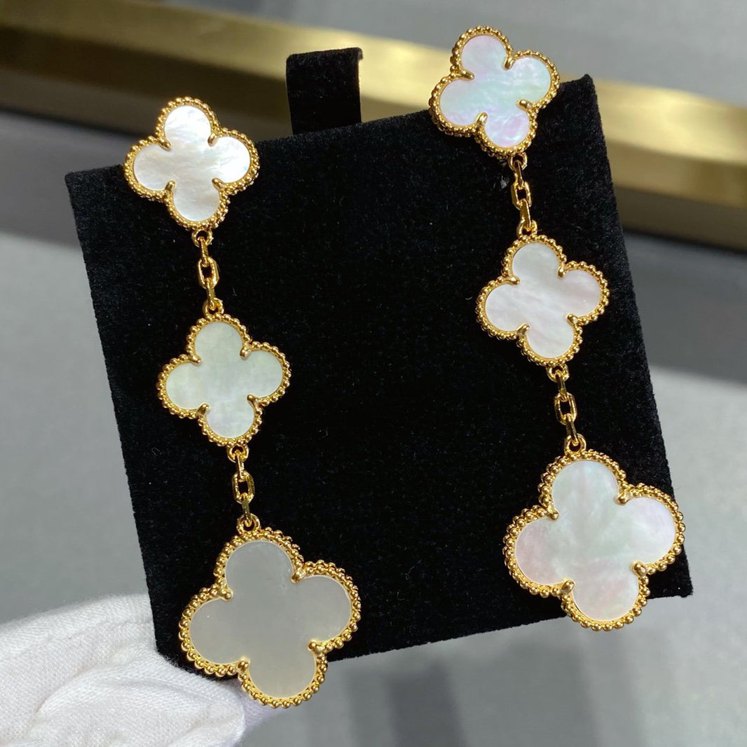 [Super Jewellery]CLOVER MOP 3 MOTIFS GOLD EARRINGS