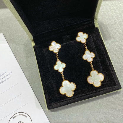 [Super Jewellery]CLOVER MOP 3 MOTIFS GOLD EARRINGS