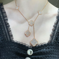 [Super Jewellery]CLOVER 6 MOTIF DIAMOND PAVED NECKLACE