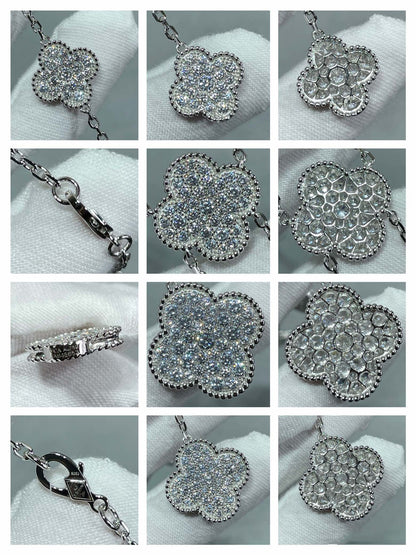 [Super Jewellery]CLOVER 6 MOTIF DIAMOND PAVED NECKLACE