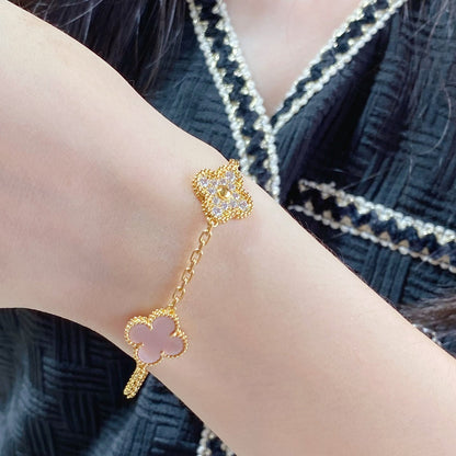 [Super Jewellery]CLOVER 5 MOTIF DIAMOND PINK MOP PINK GOLD BRACELET