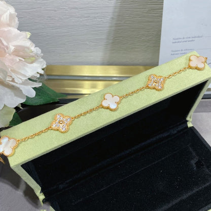 [Super Jewellery]CLOVER 5 MOTIF DIAMOND PINK MOP PINK GOLD BRACELET
