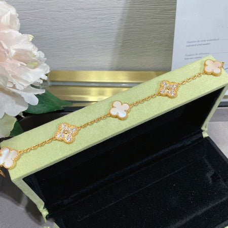 [Super Jewellery]CLOVER 5 MOTIF DIAMOND PINK MOP PINK GOLD BRACELET