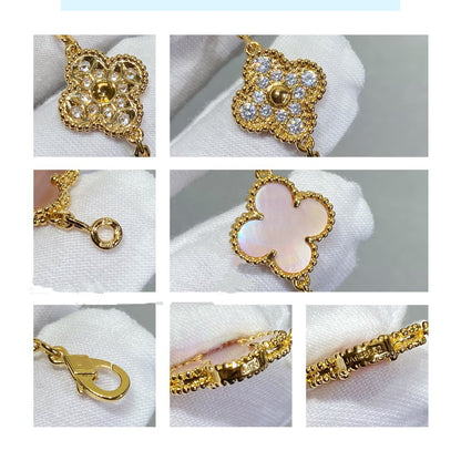 [Super Jewellery]CLOVER 5 MOTIF DIAMOND PINK MOP PINK GOLD BRACELET