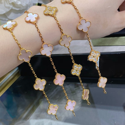[Super Jewellery]CLOVER 5 MOTIF DIAMOND PINK MOP PINK GOLD BRACELET