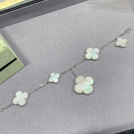 [Super Jewellery]CLOVER 5 MOTIF WHITE MOP SILVER BRACELET