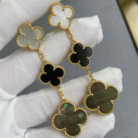 [Super Jewellery]CLOVER 3 MOTIF MOP ONYX DARK MOP PINK GOLD EARRINGS