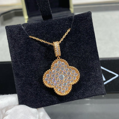 [Super Jewellery]CLOVER 25MM LARGE PEDANT DIAMOND PAVED LONG NECKLACE