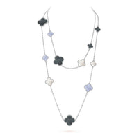 [Super Jewellery]CLOVER 16 MOTIF CHALCEDONY MOP SILVER NECKLACE