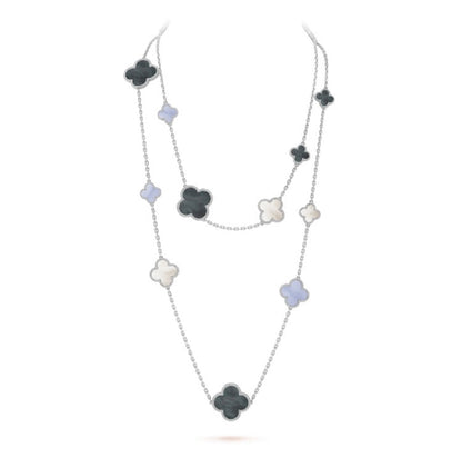 [Super Jewellery]CLOVER 16 MOTIF CHALCEDONY MOP SILVER NECKLACE