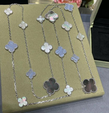 [Super Jewellery]CLOVER 16 MOTIF CHALCEDONY MOP SILVER NECKLACE